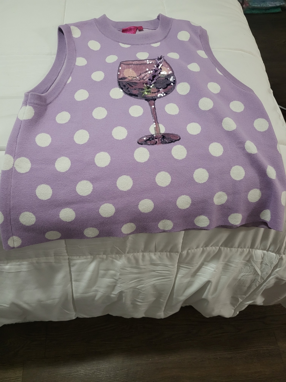 Queen Of Sparkles Lavender Polka Dot Sequin Knit Top